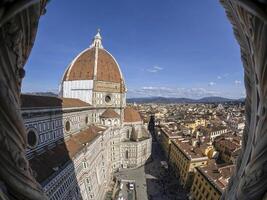 Firenze aereo Visualizza paesaggio urbano a partire dal giotto Torre dettaglio vicino Cattedrale Santa maria dei fiori, brunelleschi cupola Italia foto