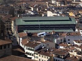 mercato Firenze aereo Visualizza paesaggio urbano a partire dal giotto Torre dettaglio vicino Cattedrale Santa maria dei fiori, brunelleschi cupola Italia foto