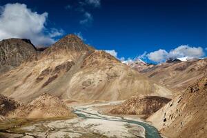 Himalaya montagne himalayano paesaggio lungo manale leh strada nel ladakh, India foto