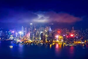 aereo Visualizza di illuminato hong kong orizzonte. hong kong, Cina foto