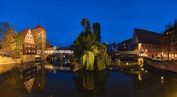 norimberga città case su sul fiume di pegnitz fiume. Norimberga, Franconia, Baviera, Germania. foto