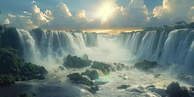 ai generato panoramico paesaggio con Visualizza di il grande cascata foto