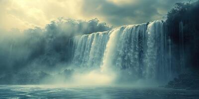 ai generato bellissimo panoramico Visualizza di il grandioso cascata foto