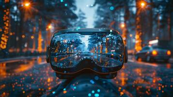 ai generato vr virtuale la realtà bicchieri siamo dire bugie su il strada di il sera città foto
