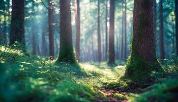 ai generato mattina foresta albero foto