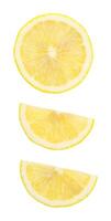 superiore Visualizza impostato di giallo Limone metà e fetta o trimestre isolato su bianca sfondo con ritaglio sentiero foto