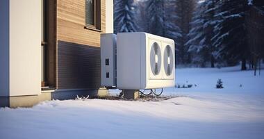 ai generato il ruolo di un' aria fonte calore pompa nel mantenimento accogliente le case nel inverno foto