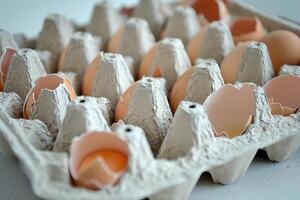 ai generato uovo conchiglia collezione nel vassoio isolato su bianca sfondo foto