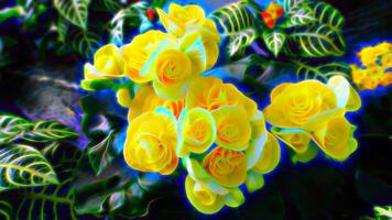 digitale pittura stile che rappresentano giallo fiori e grande verde le foglie foto