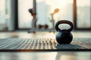 ai generato un' kettlebell per formazione nel fitness camera . generativo ai foto