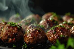 ai generato agnello kofta Polpette nel buio cucina sfondo ,koftas siamo un indiano cucina. foto