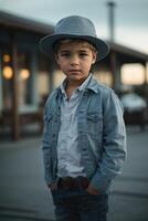 ai generato ragazzo nel un' cappello indossare jeans foto