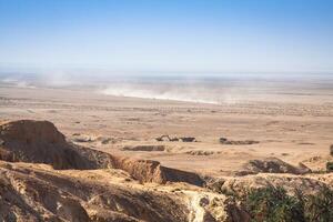 Visualizza di montagna oasi chebika, sahara deserto, tunisia, Africa foto
