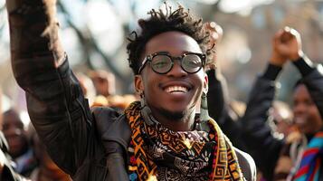 ai generato sorridente afroamericano uomo. nero storia mese concetto. foto