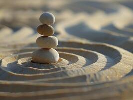 ai generato minimalista zen giardino con rastrellato sabbia e semplice foto