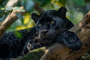 ai generato nero pantera nel tropicale foresta pluviale.generativa ai foto