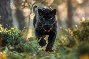 ai generato nero pantera nel tropicale foresta pluviale.generativa ai foto