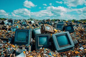 ai generato discarica traboccante con scartato elettronica e plastica rifiuto foto