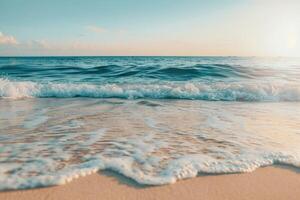 ai generato spiaggia sfondo sfondo, messa a fuoco punto per primo piano e metà strada. foto