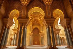 d'oro alcove e un' centrale nicchia entro un' risplendente moschea foto