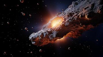 ai generato asteroide riflettendo luce delle stelle, superficie dettagli in mostra suo unico caratteristiche e struttura foto