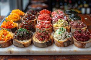 ai generato Bruschetta italiano cibo professionale pubblicità cibo fotografia foto