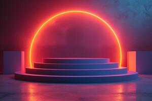 ai generato un' minimalista podio con un' ispirato al neon tema foto