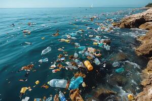 ai generato plastica inquinamento a partire dal rifiuto singolo uso plastica professionale fotografia foto