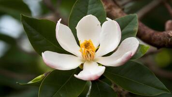 ai generato bianca meridionale magnolia fiore, Louisiana stato fiore, grandiflor foto