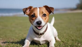 coraggioso Jack russell terrier nel natura, cane fotografia foto