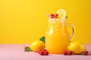 ai generato estate vibrazioni. delizioso ai frutti di bosco limonata nel un' brocca - Perfetto per rinfresco e testo spazio foto