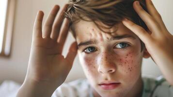 ai generato adolescenziale ragazzo acne problema , facciale pelle i problemi . foto