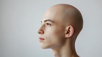 ai generato capelli perdita uomo studio tiro , stressato uomo , Calvo uomo . foto