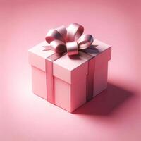 ai generato elegante rosa regalo scatola con raso nastro foto