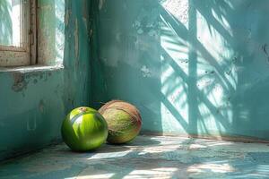 ai generato biologico fresco tropicale giovane verde Noce di cocco professionale pubblicità cibo fotografia foto