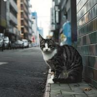 ai generato vagante gatto mescolanza in urbano sfondo, un' simbolo di resilienza per sociale media inviare dimensione foto