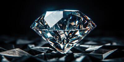 ai generato luminosa chiaro minerale pietra diamante avvicinamento su un' buio sfondo. generativo ai foto