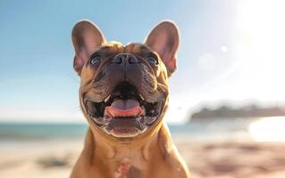 francese bulldog cane quello ha ha aperto suo bocca e bastoni su suo lingua foto