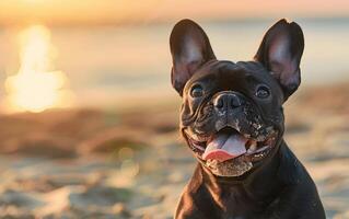 francese bulldog cane quello ha ha aperto suo bocca e bastoni su suo lingua foto