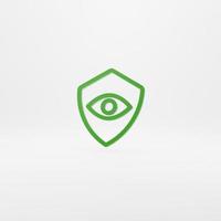 scudo verde e icona occhio isolato su priorità bassa verde. sicurezza, sicurezza, protezione, concetto di privacy. concetto di minimalismo. illustrazione 3d rendering 3d foto