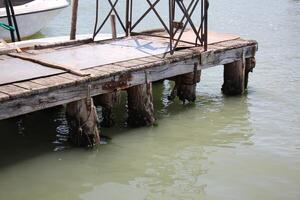 un' molo su il riva per ormeggio Barche e yacht. foto