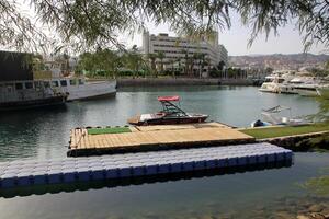 un' molo su il riva per ormeggio Barche e yacht. foto