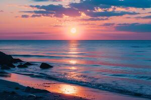 foto bellissimo tramonto su il spiaggia foto come un' sfondo