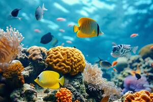 foto corallo scogliera con pesce blu mare subacqueo scena