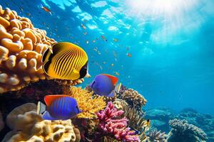 foto corallo scogliera con pesce blu mare subacqueo scena