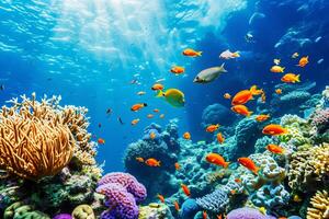 foto corallo scogliera con pesce blu mare subacqueo scena