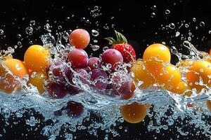 un' fresco frutta o verdure con acqua goccioline la creazione di un' spruzzo pubblicità cibo fotografia foto