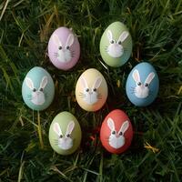 creativo vacanza decorazione colorato uova con coniglietto facce, Fai da te per sociale media inviare dimensione foto