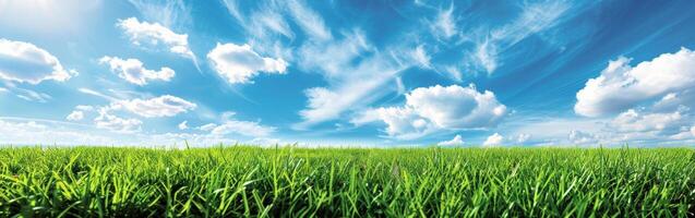 campo di erba verde sotto il cielo blu foto