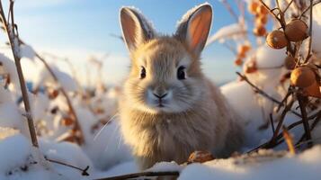 poco coniglio animale su inverno neve vacanza foto